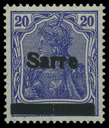 20 Pf. Germania 1920, Type I, hervorragend gezähnte Marke mit ...